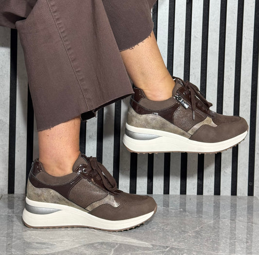 Lotus - 'Pluto' Brown/Beige Wedge Trainer