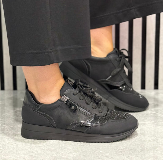 Jana - Black Glitter Side Zip Trainer