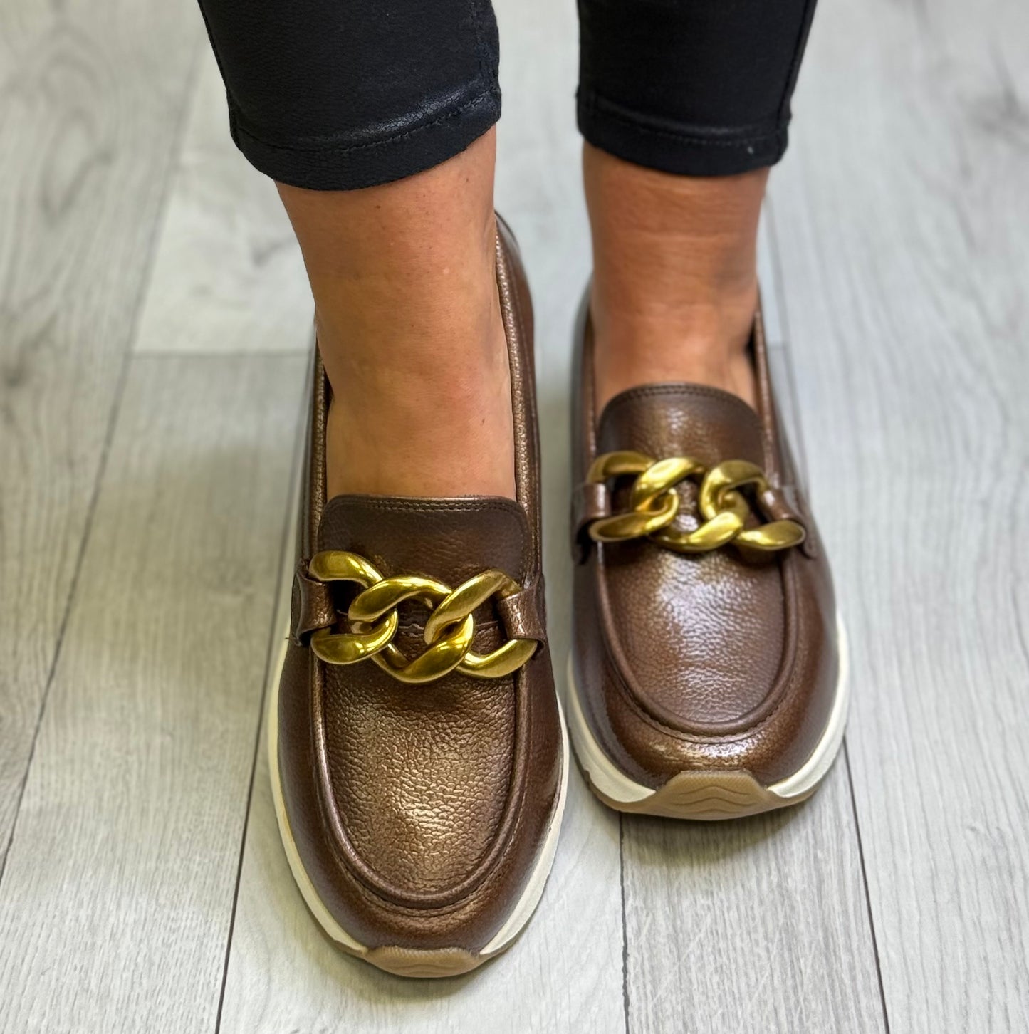 Xti - Brown Metallic Wedge Loafer (144224)