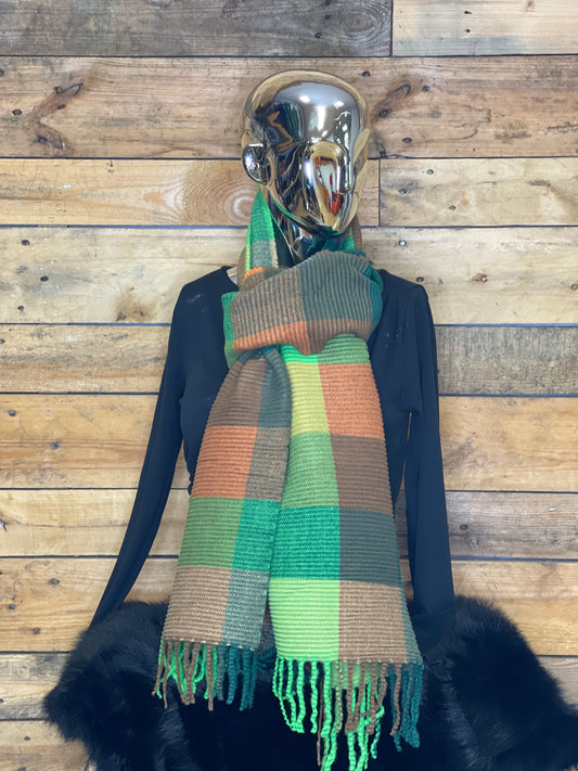 hannah k - Green/Tan Mix Scarf