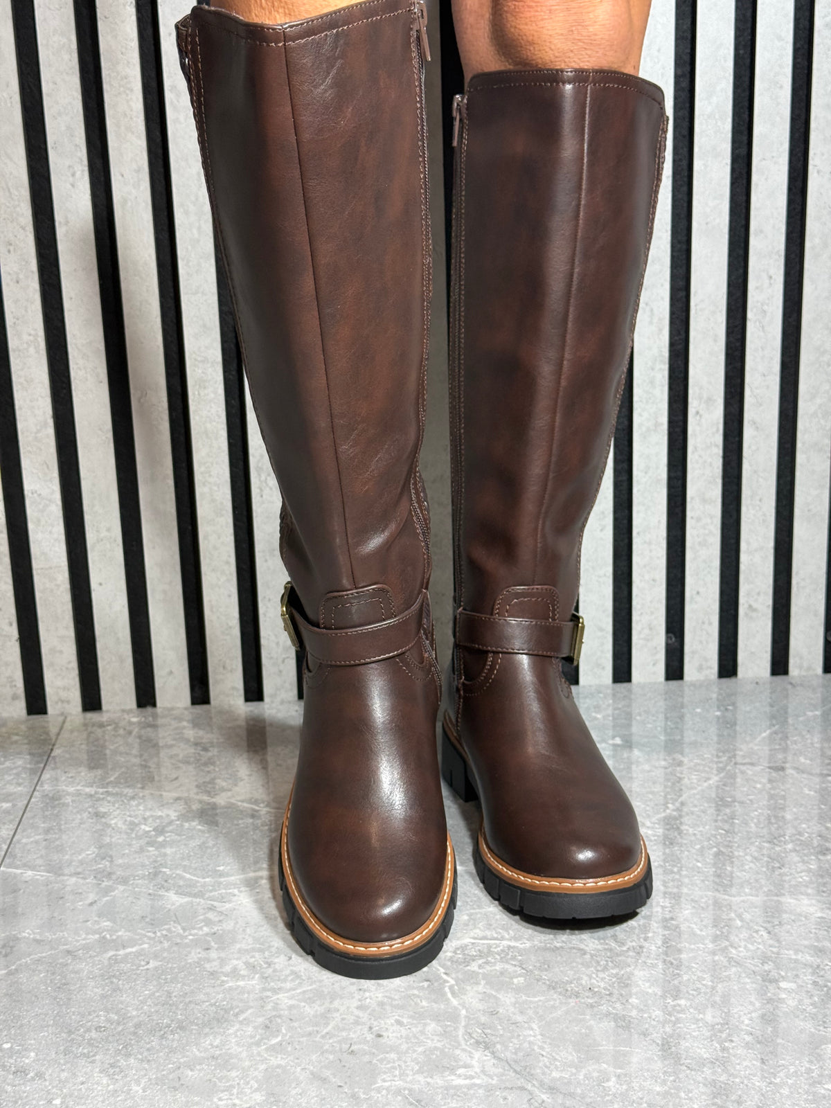 Lunar - 'Diana' Brown Stretch Gusset Long Boot