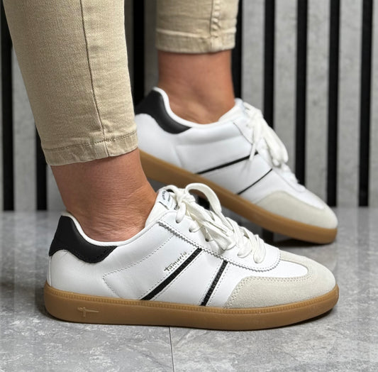 Tamaris - White/Black Detailed Leather Trainer