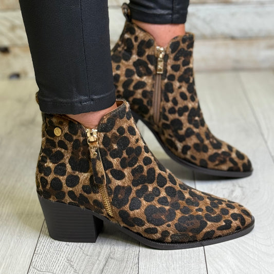 Xti - Leopard Faux Fur Block Heel Boot (144648)