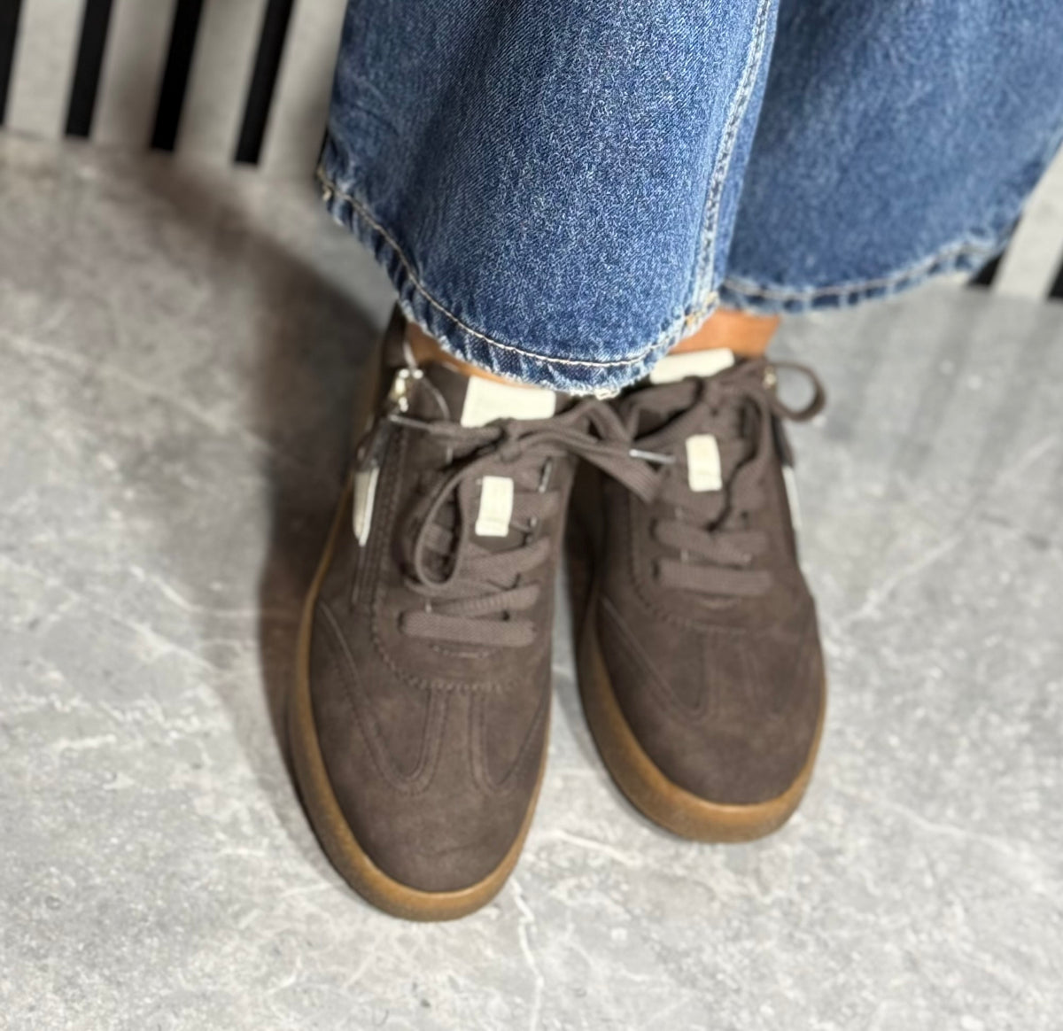 Jana - Mocca Faux Suede Gum Sole Trainer