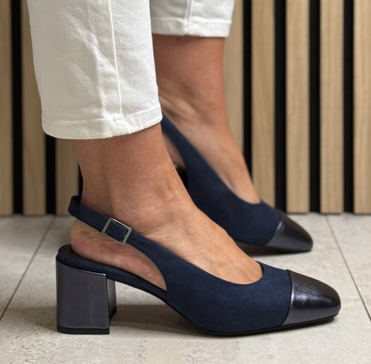 Marco Tozzi - Navy Block Heel Slingback