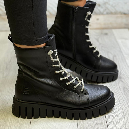 Bagatt- Black/Silver Diamante Lace Boot