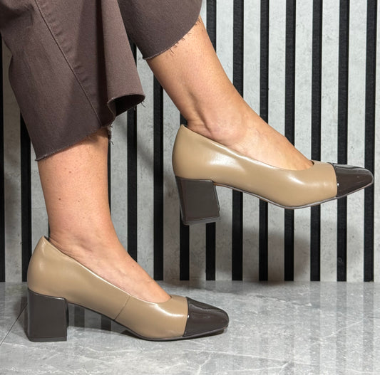 Marco Tozzi - Dark Cappuccino Combo Block Heel Shoe