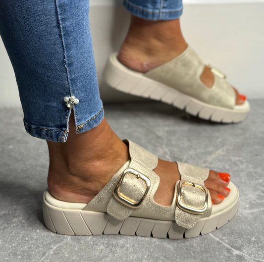 S Oliver - Champagne Buckle Slider