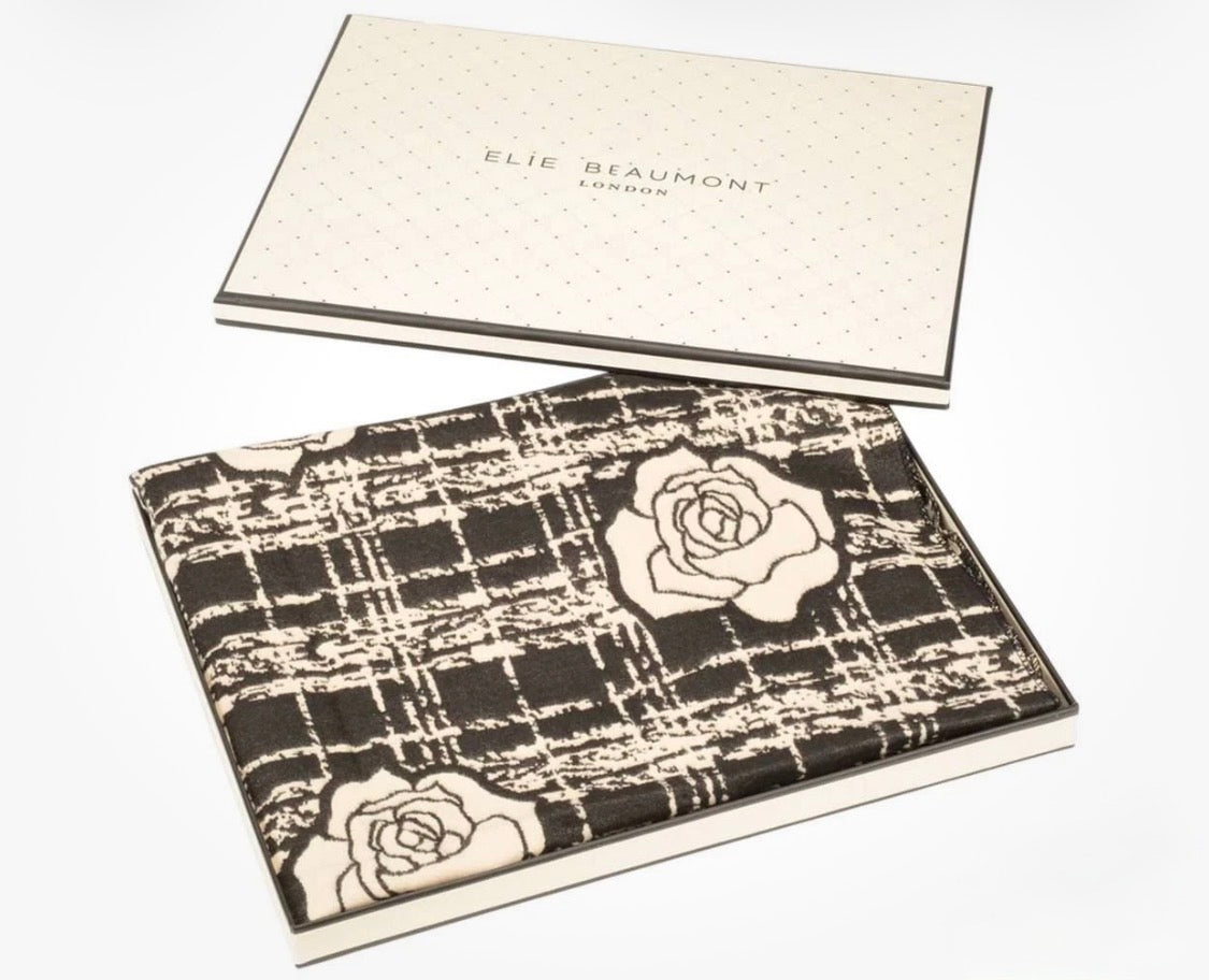 Elie Beaumont - Black & Ivory Roses on Checks Scarf (6028)