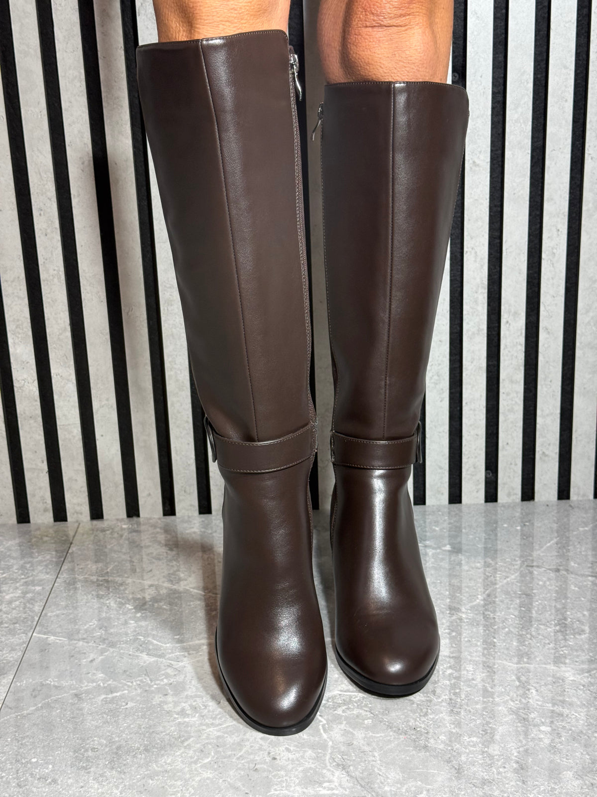 Redz - Brown Mix Block Heel Long Boot