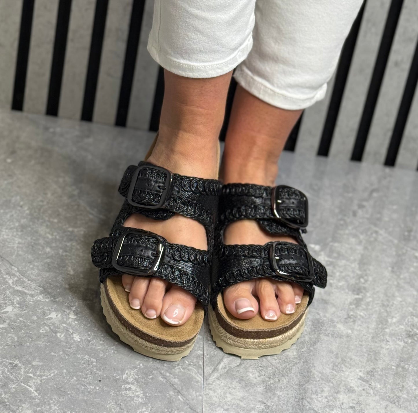 Xti - Black Double Buckle Sandal (145072)