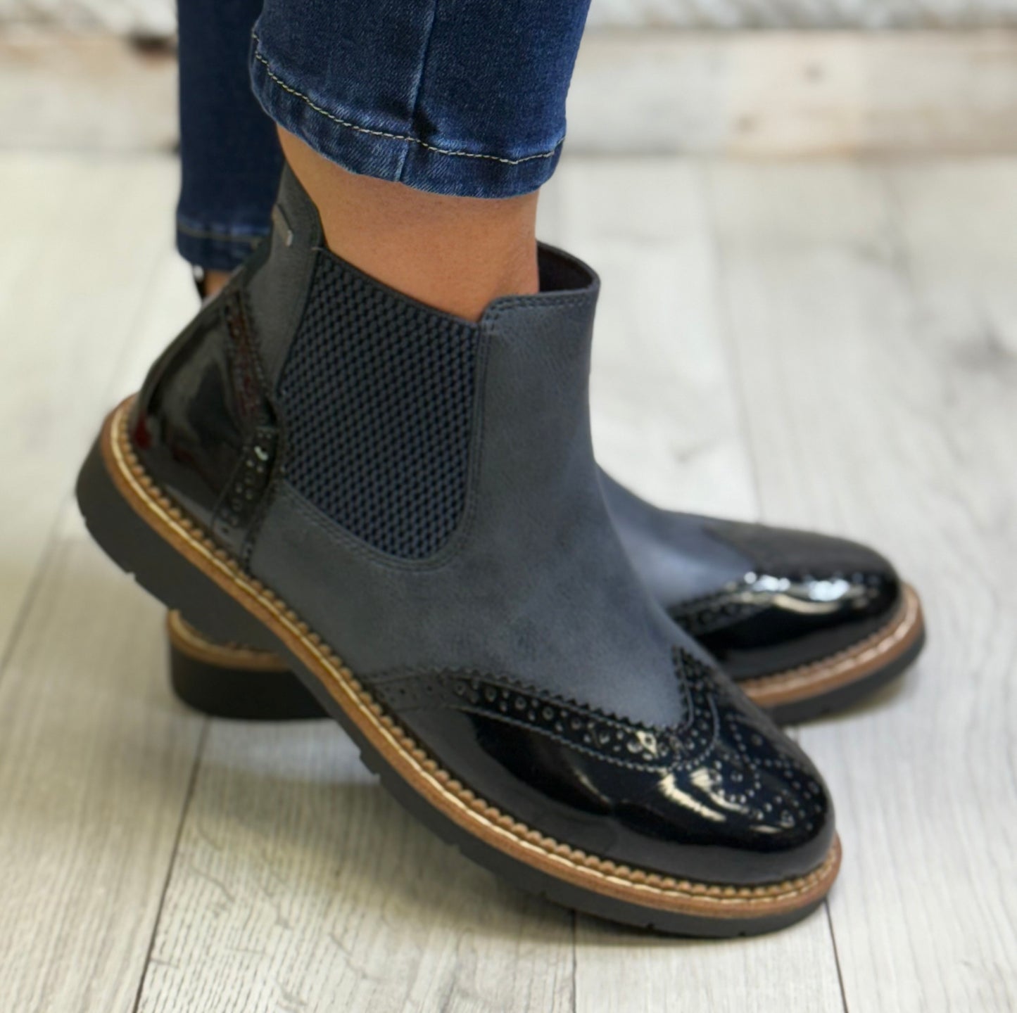 S Oliver - Navy Brogue Chelsea Boot