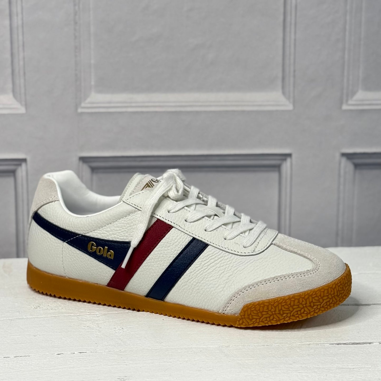Gola - ‘Harrier’ White/Navy/Red Mens Leather Trainer