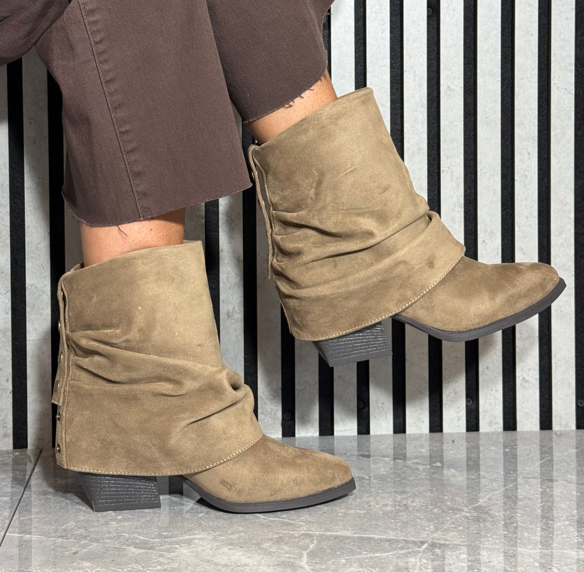Lunar - 'Monica' Taupe Ruched Ankle Boot
