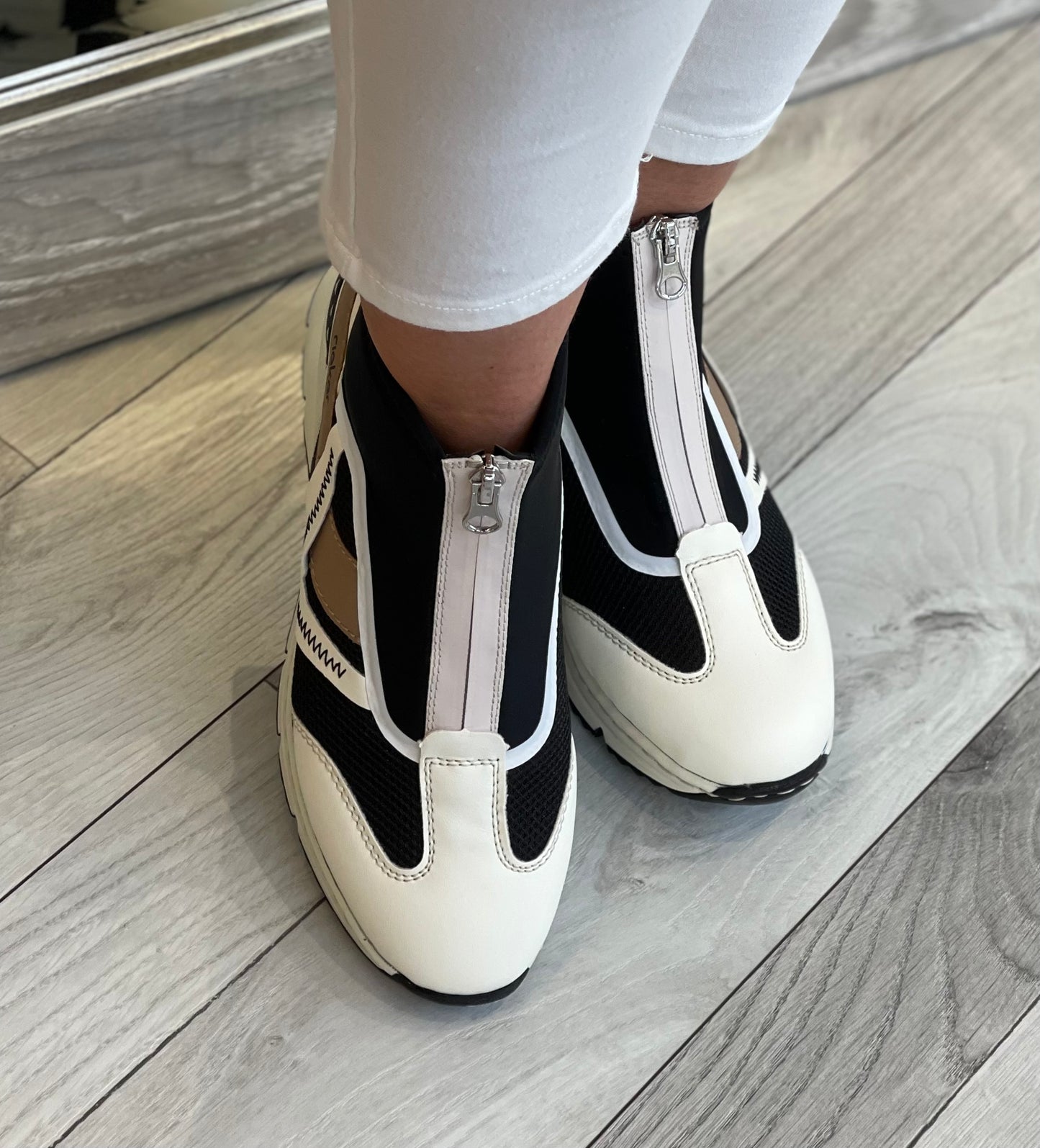 Rieker - Off White Front Zip Trainer Boot