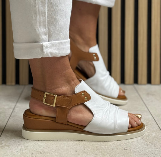 Lunar - 'Steffi' White/Tan Leather Sandal
