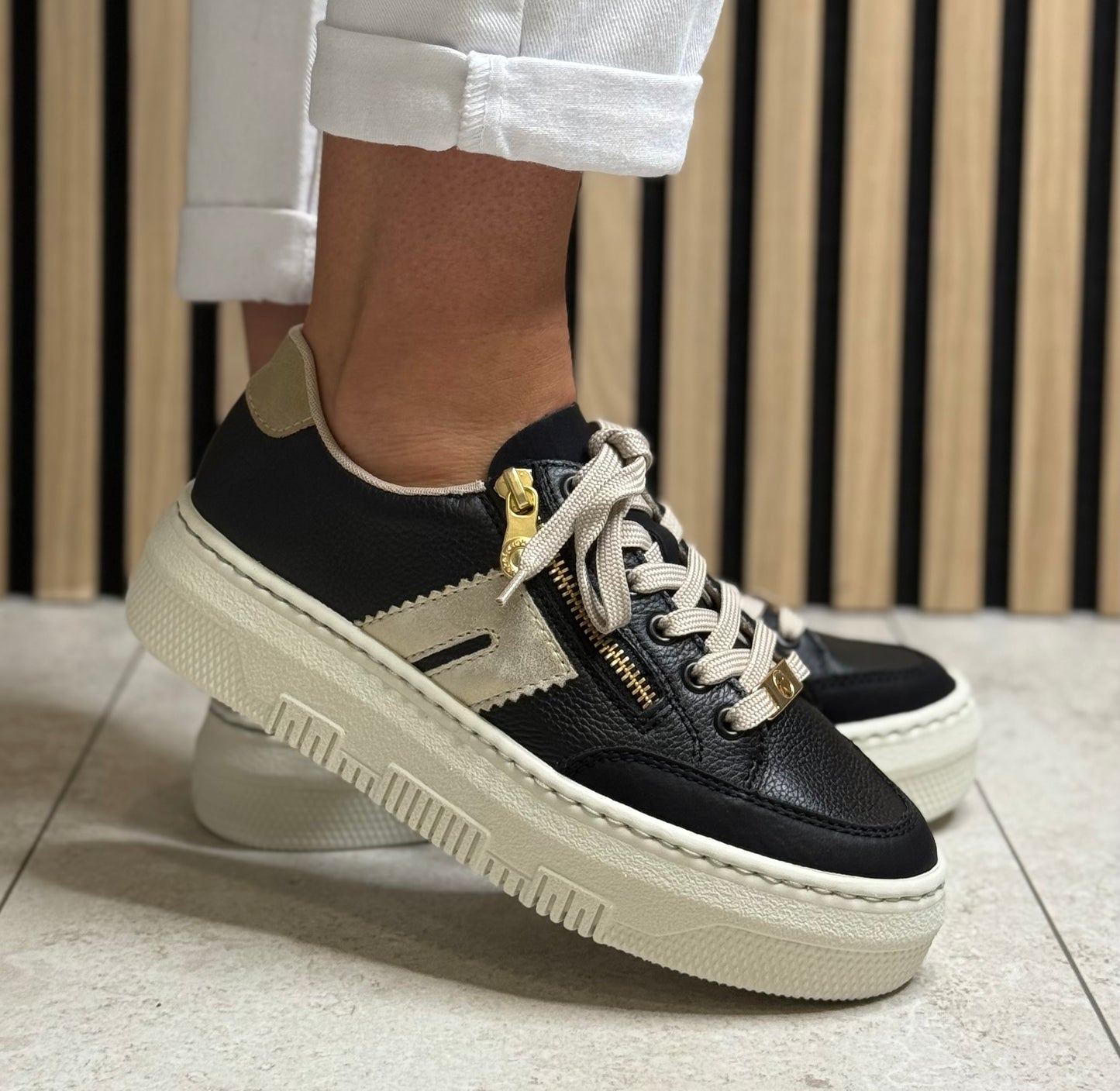 Rieker - Black Platform Leather Trainer