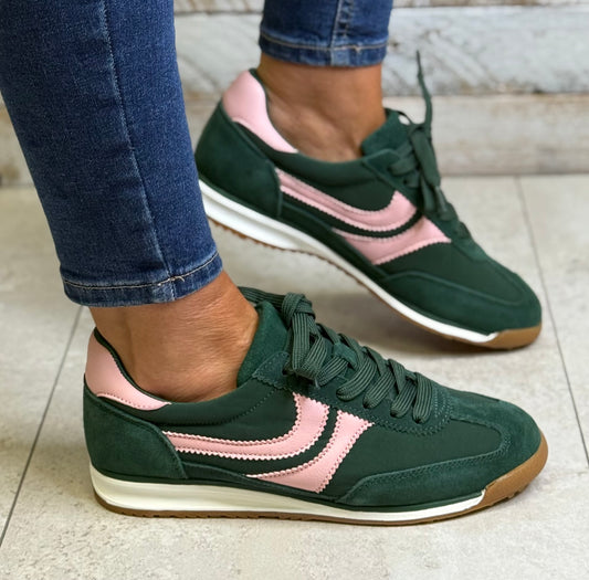 Redz - Green/Baby Pink Leather Combo Trainer