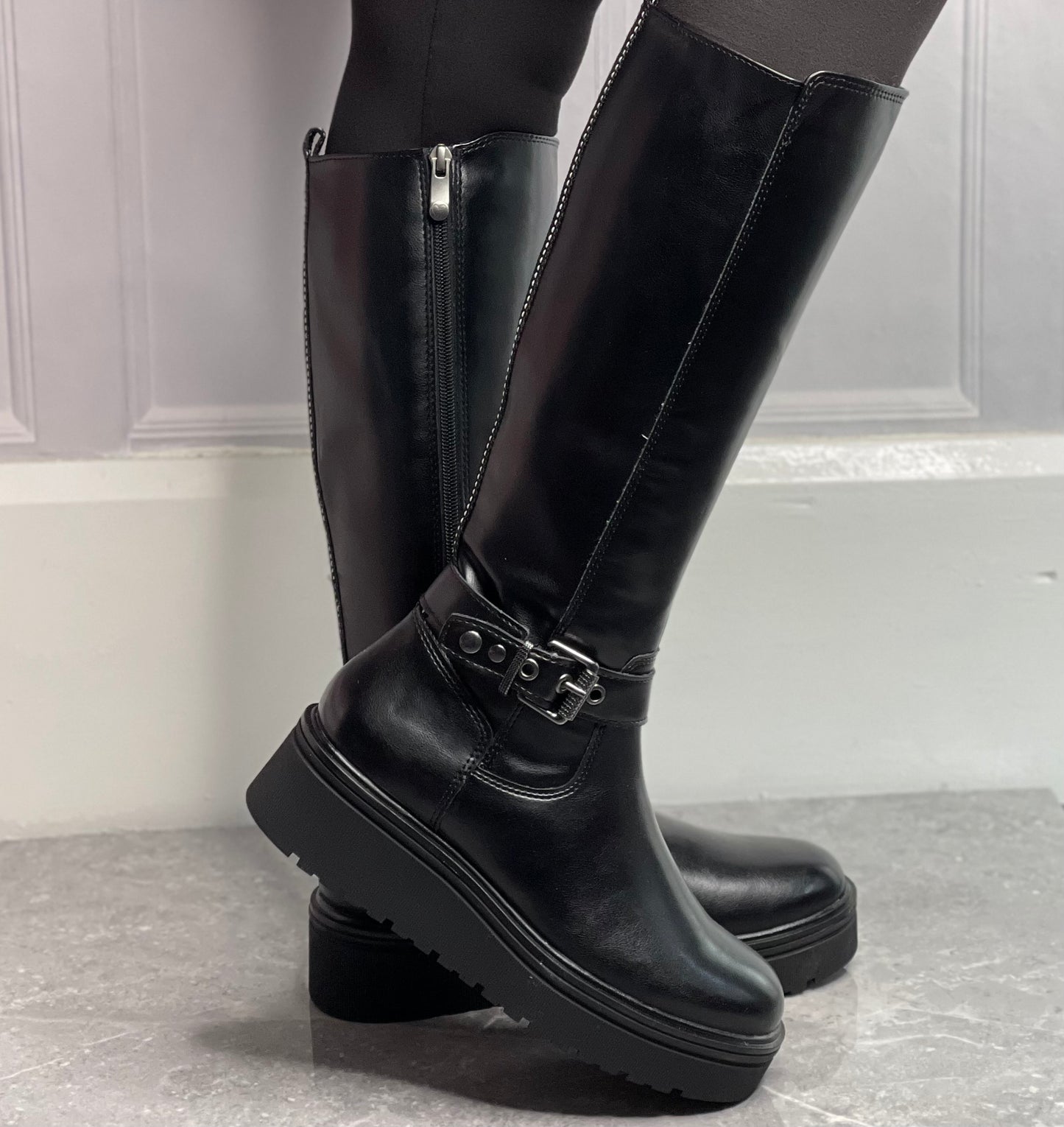 Marco Tozzi - Black Long Platform Boot