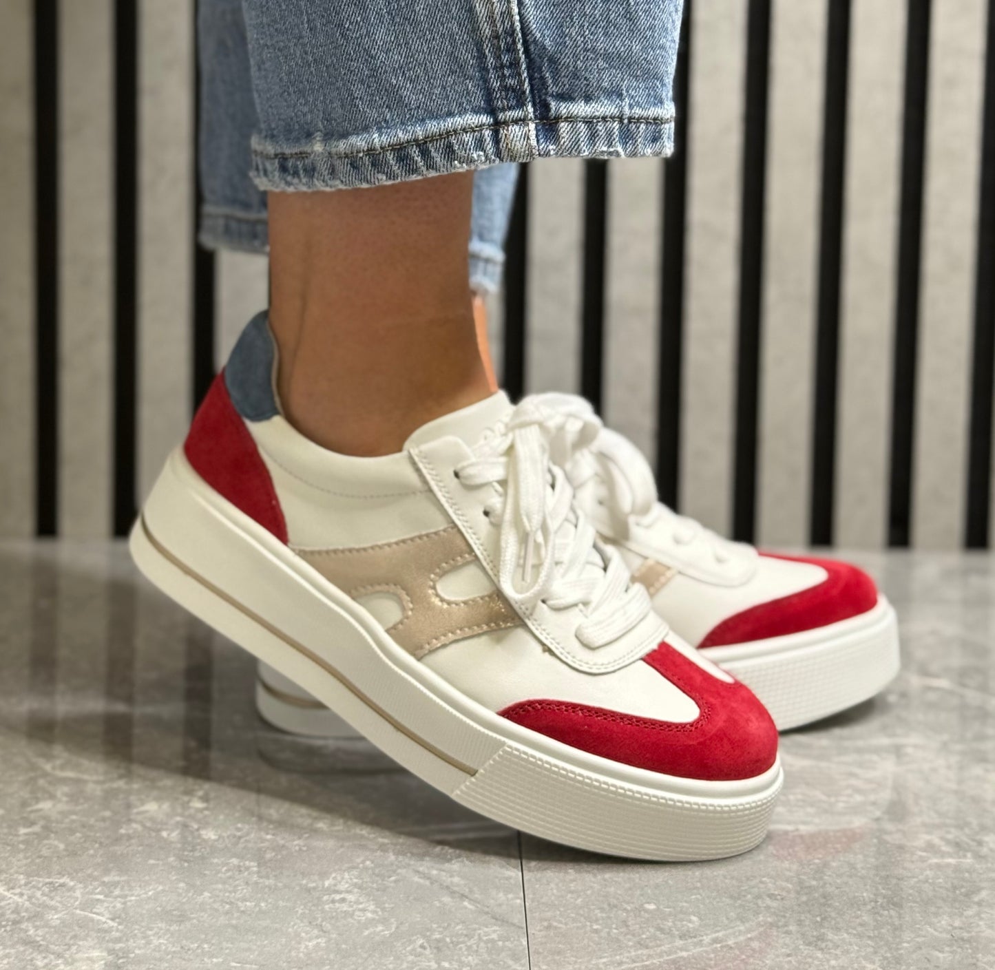 Patrizio Como - 'Parma' White/Red Leather Trainer