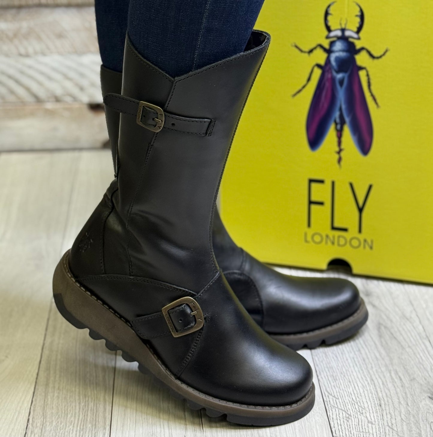 Fly London - Matt Black Mid Leather Boot