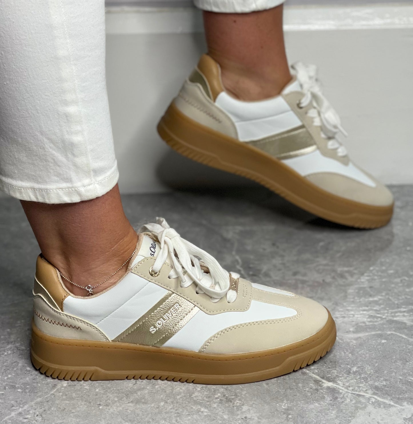 S Oliver - Cream Combo Gum Sole Trainer