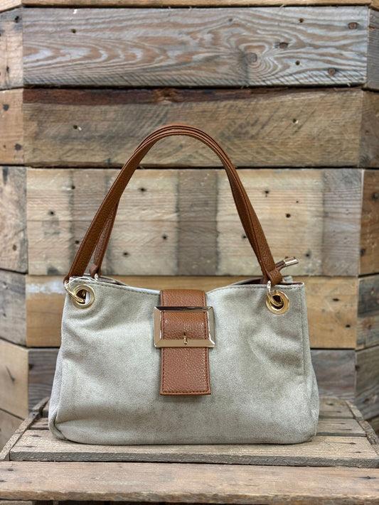 hannah k - 'Cora' Sand Faux Suede Handbag