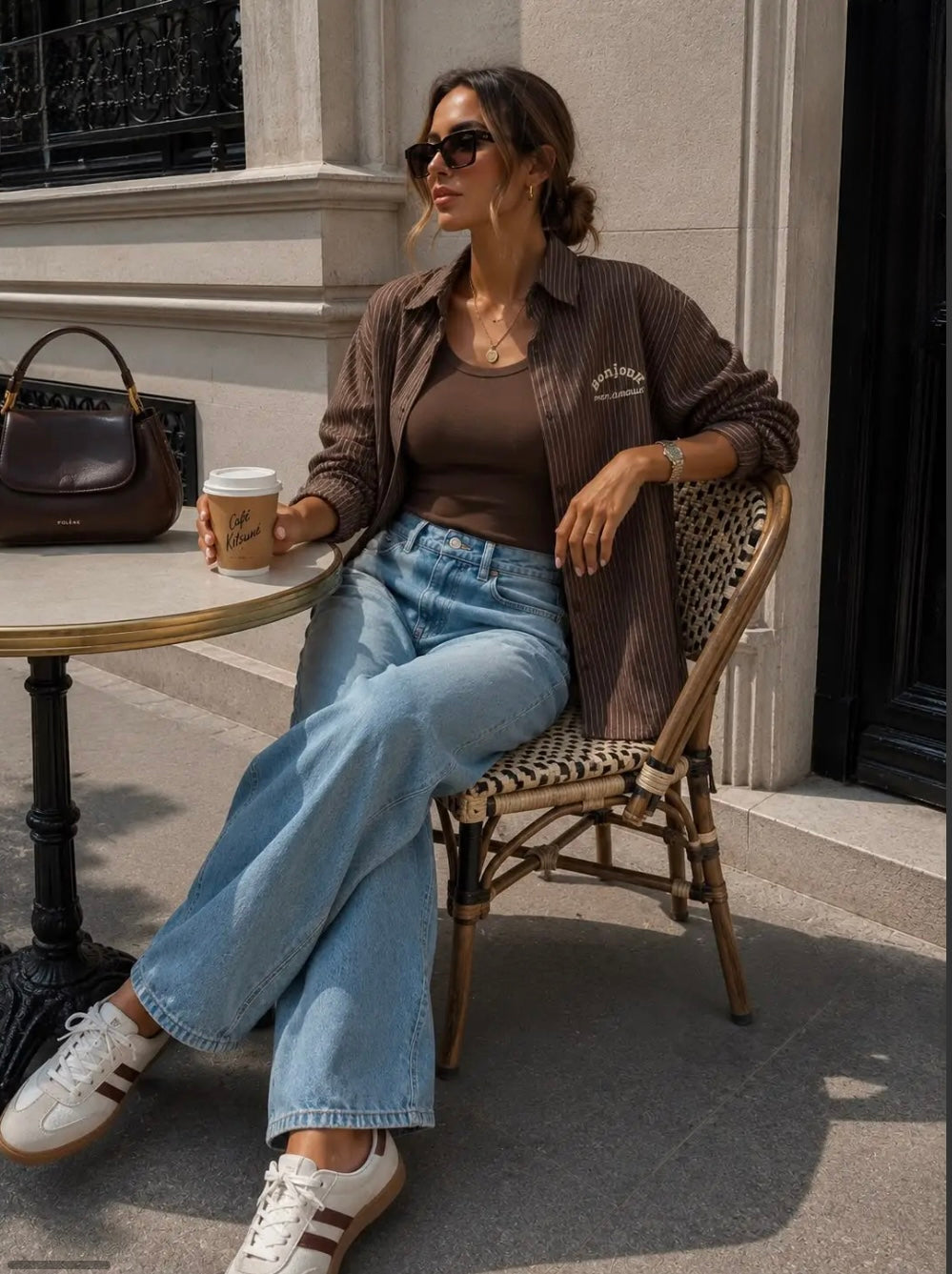 Brown Striped Shirt With Logo.