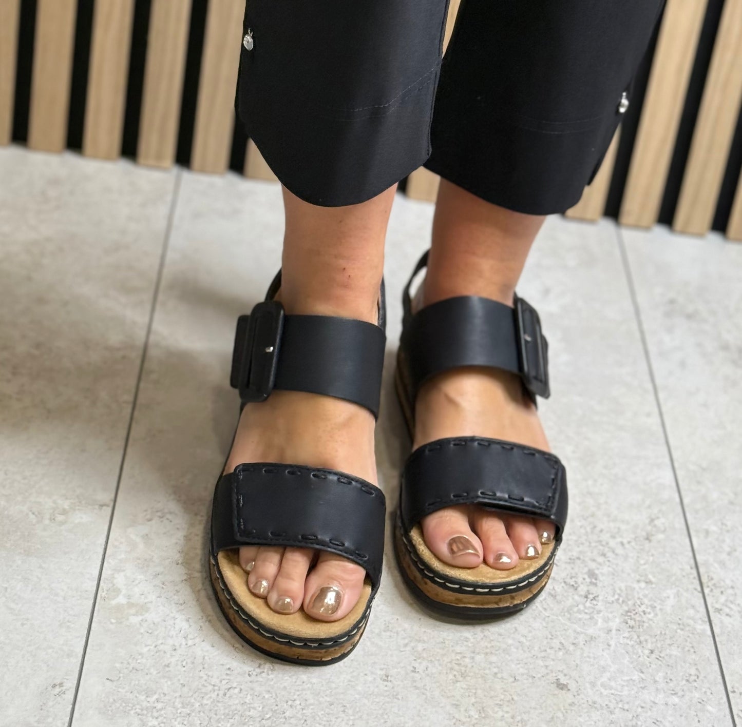 Rieker - Black Velcro Strap Sandal