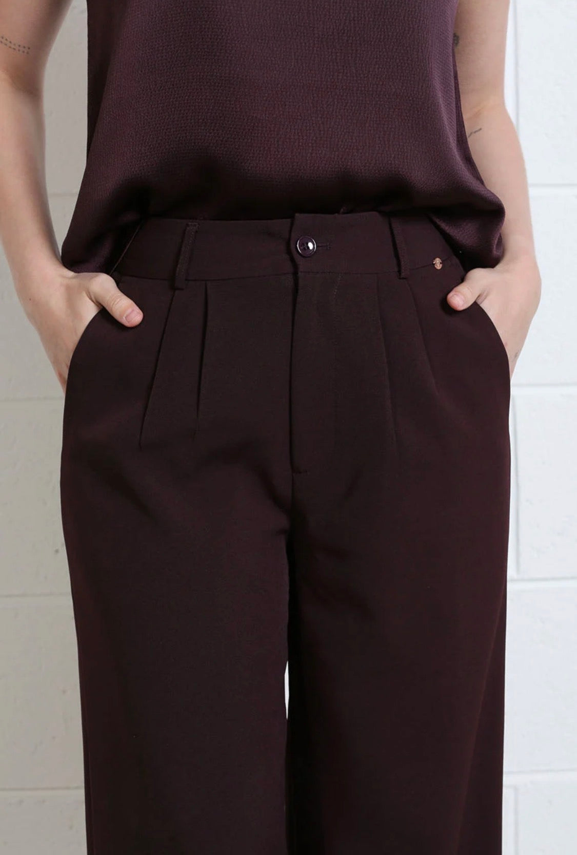 Rant & Rave - 'Teresa’ Aubergine Wide Leg Trouser