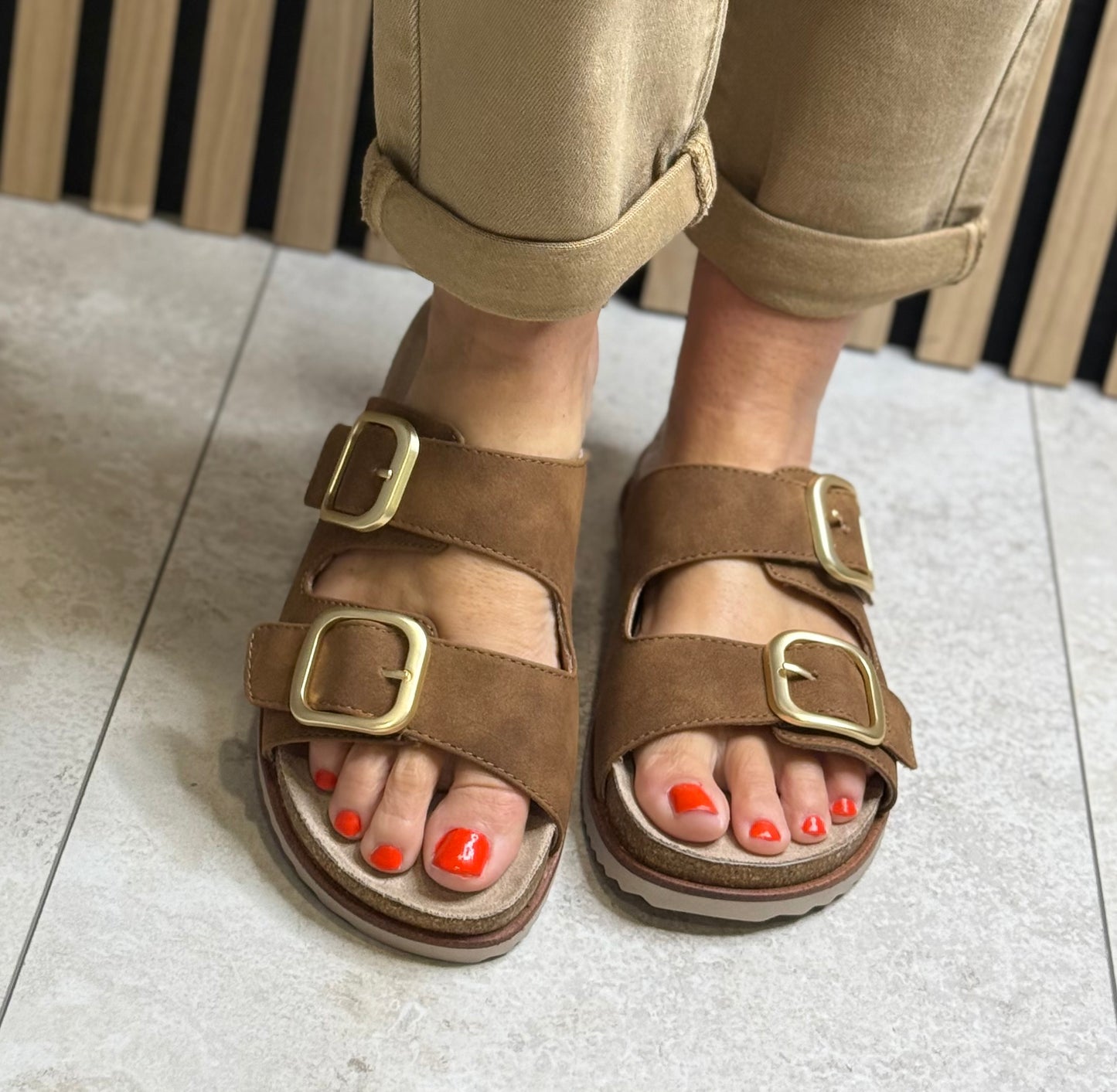 Jana - Cognac Double Buckle Slider