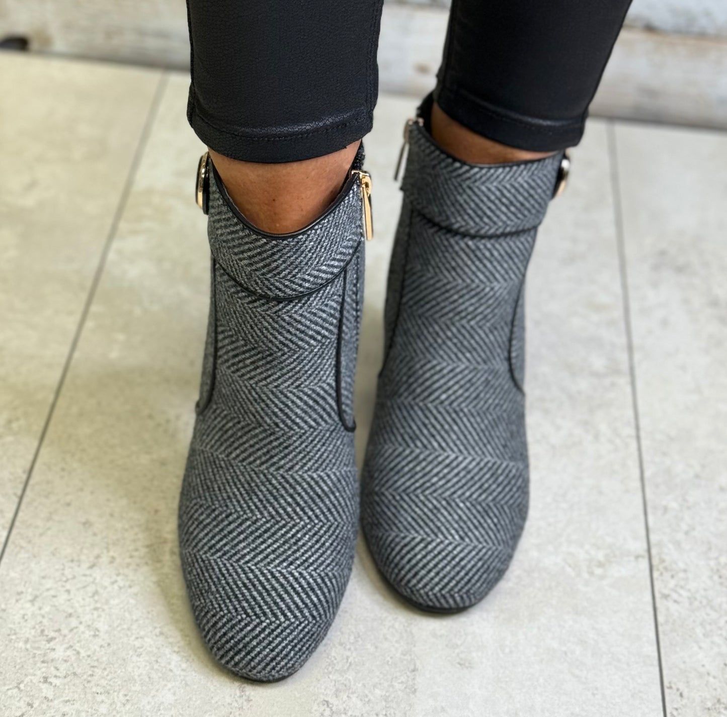 Dancing Matilda - Black Herringbone Ankle Boot