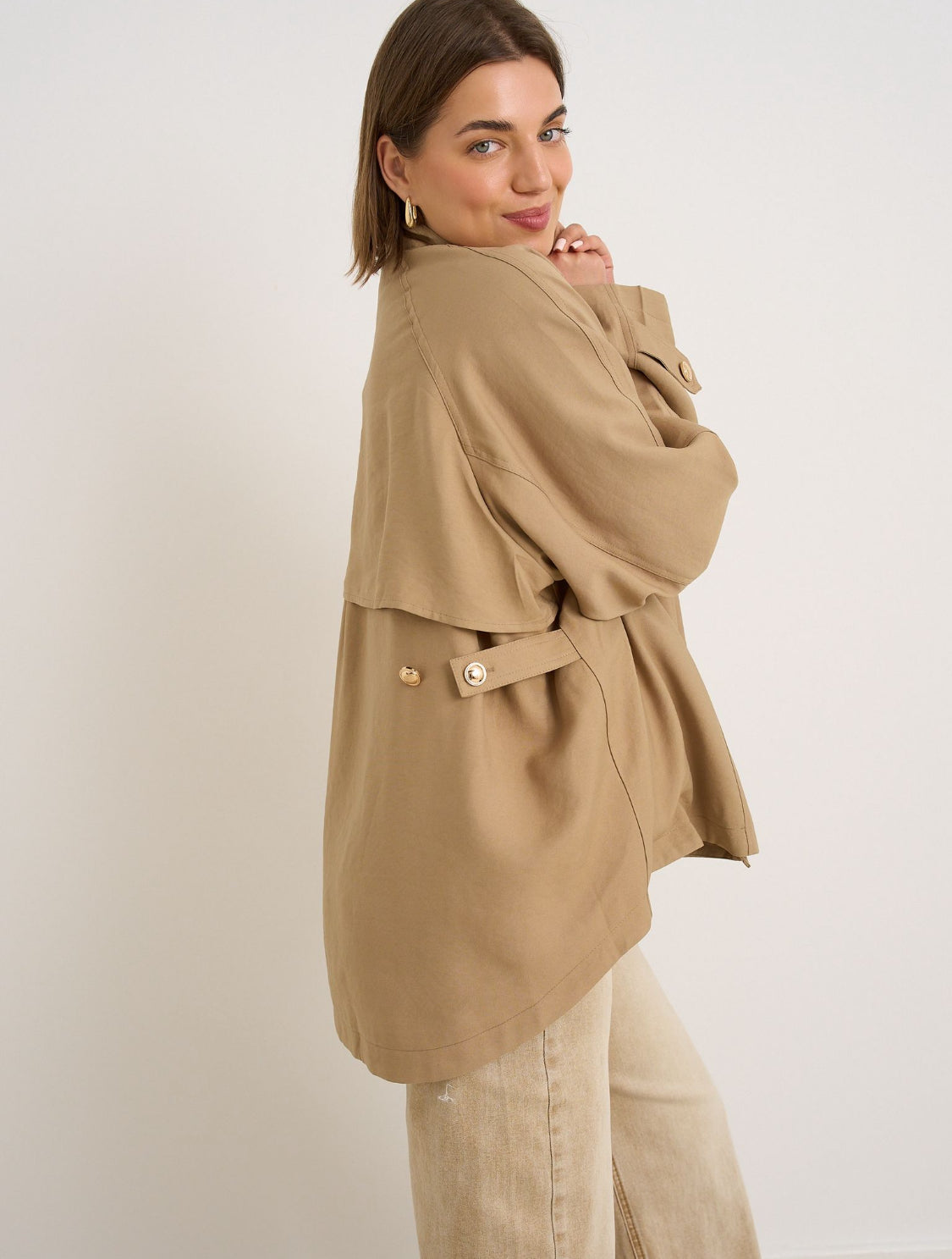 Light Coffee Funnel Neck Oversized Mac