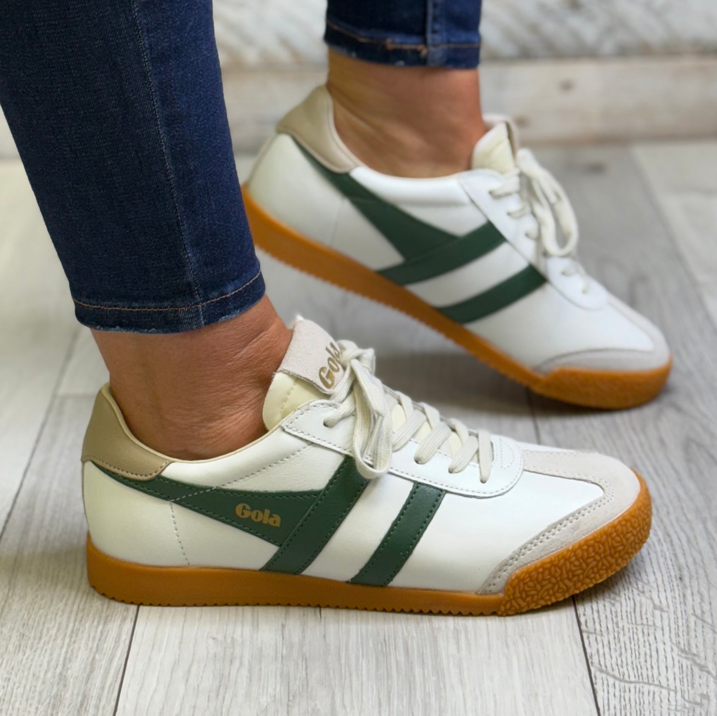 Gola - ‘Elan' Leather White/Evergreen/Bone Trainer