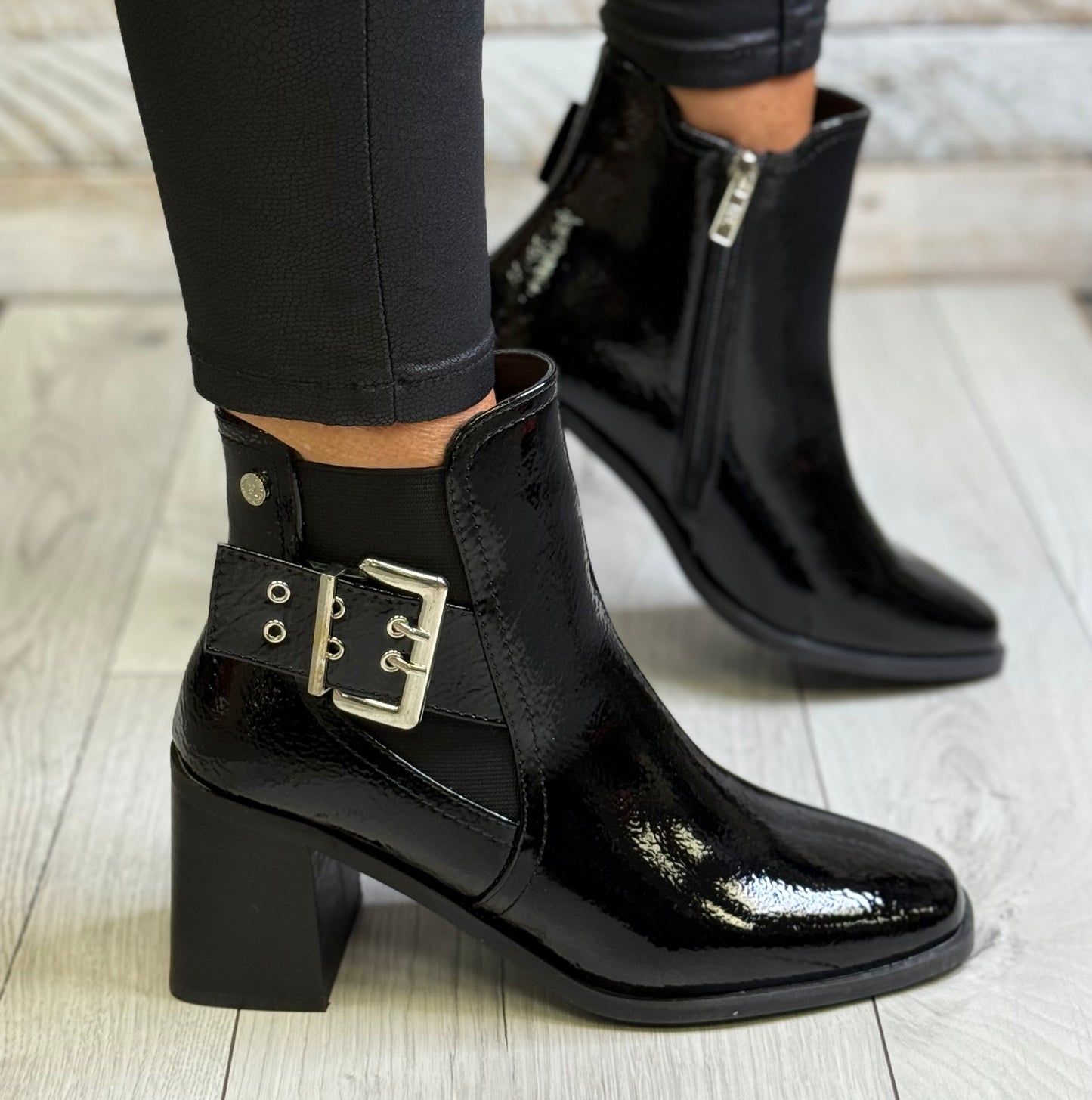 Xti - Black Patent Block Heel Boot