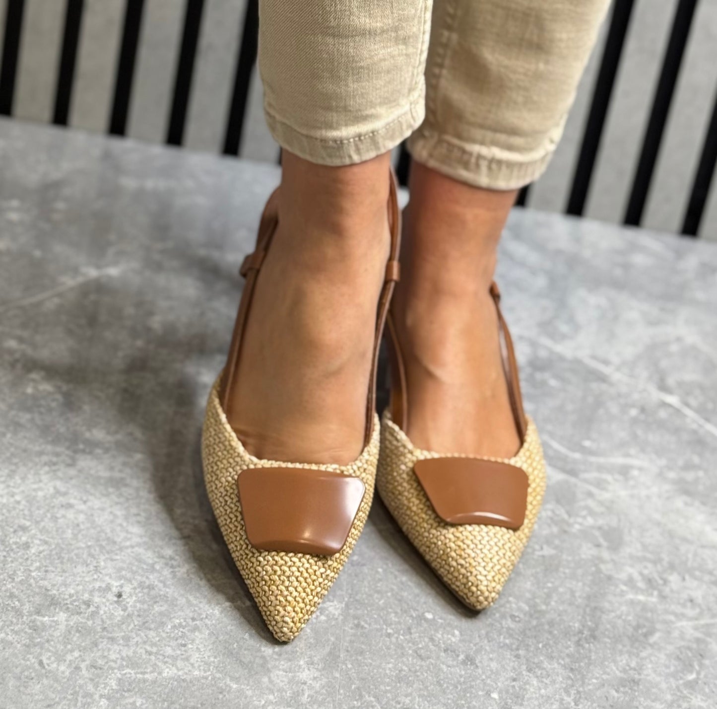 Marco Tozzi - Cognac Woven Combo Slingback