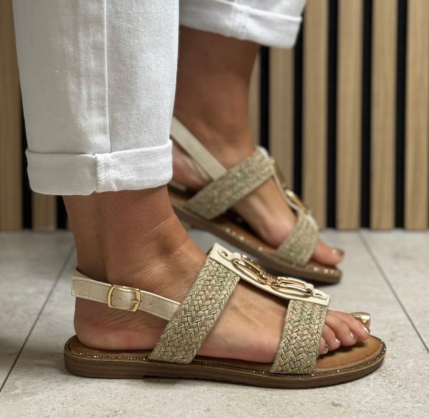 Lunar - 'Lumi' Cream Woven Sandal