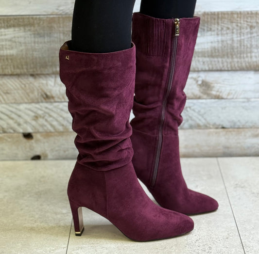 Una Healy - 'Chameleon' Cranberry Ruched Long Boot
