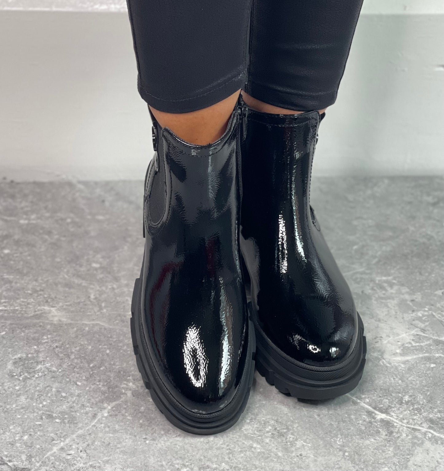 S Oliver - Black Patent Chunky Boot