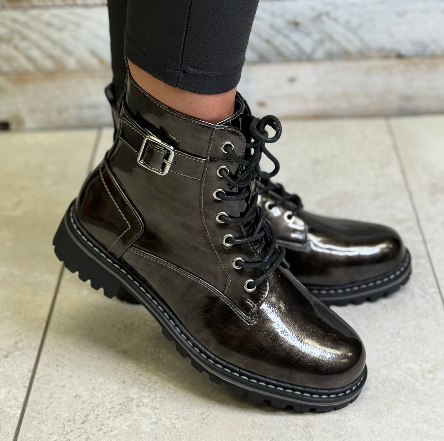 Lunar - 'Parlour' Grey Patent Boot