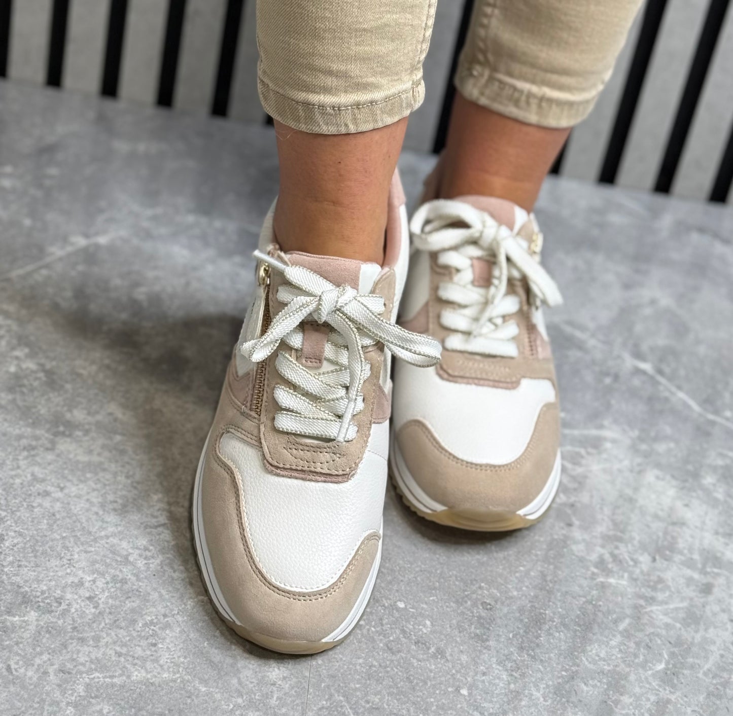 Tamaris Comfort - Beige/Rose Gold Leather Trainer