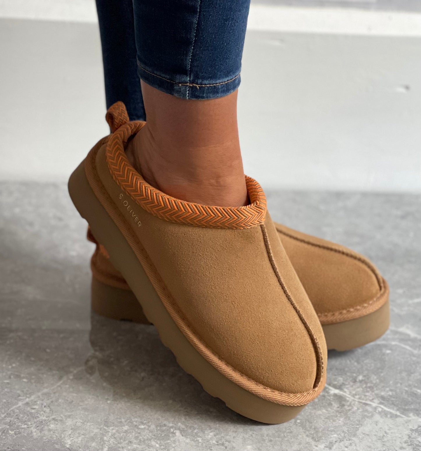 S Oliver - Cognac Lined Platform Mule