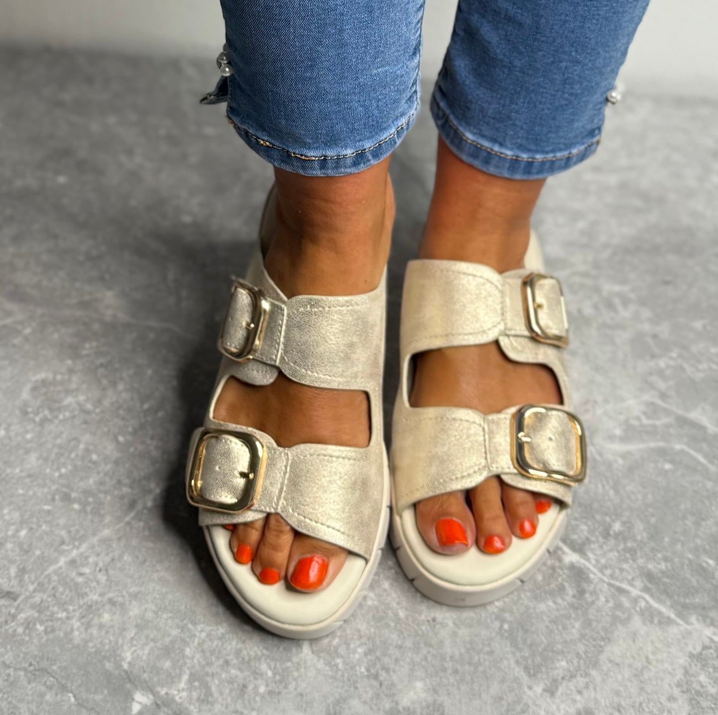 S Oliver - Champagne Buckle Slider