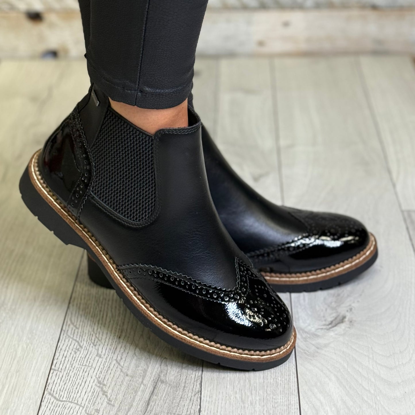 S Oliver - Black Brogue Chelsea Boot