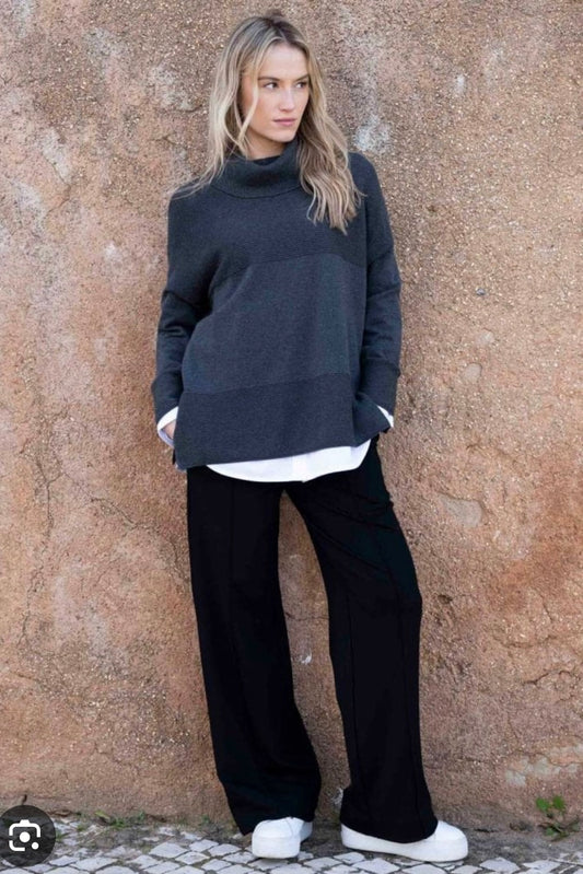 Marble - Charcoal Oversized Cowl Neck Jumper