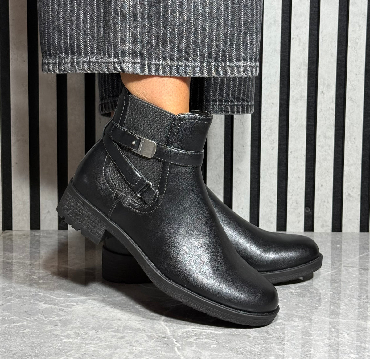 Tamaris - Black Strap Detail Chelsea Boot