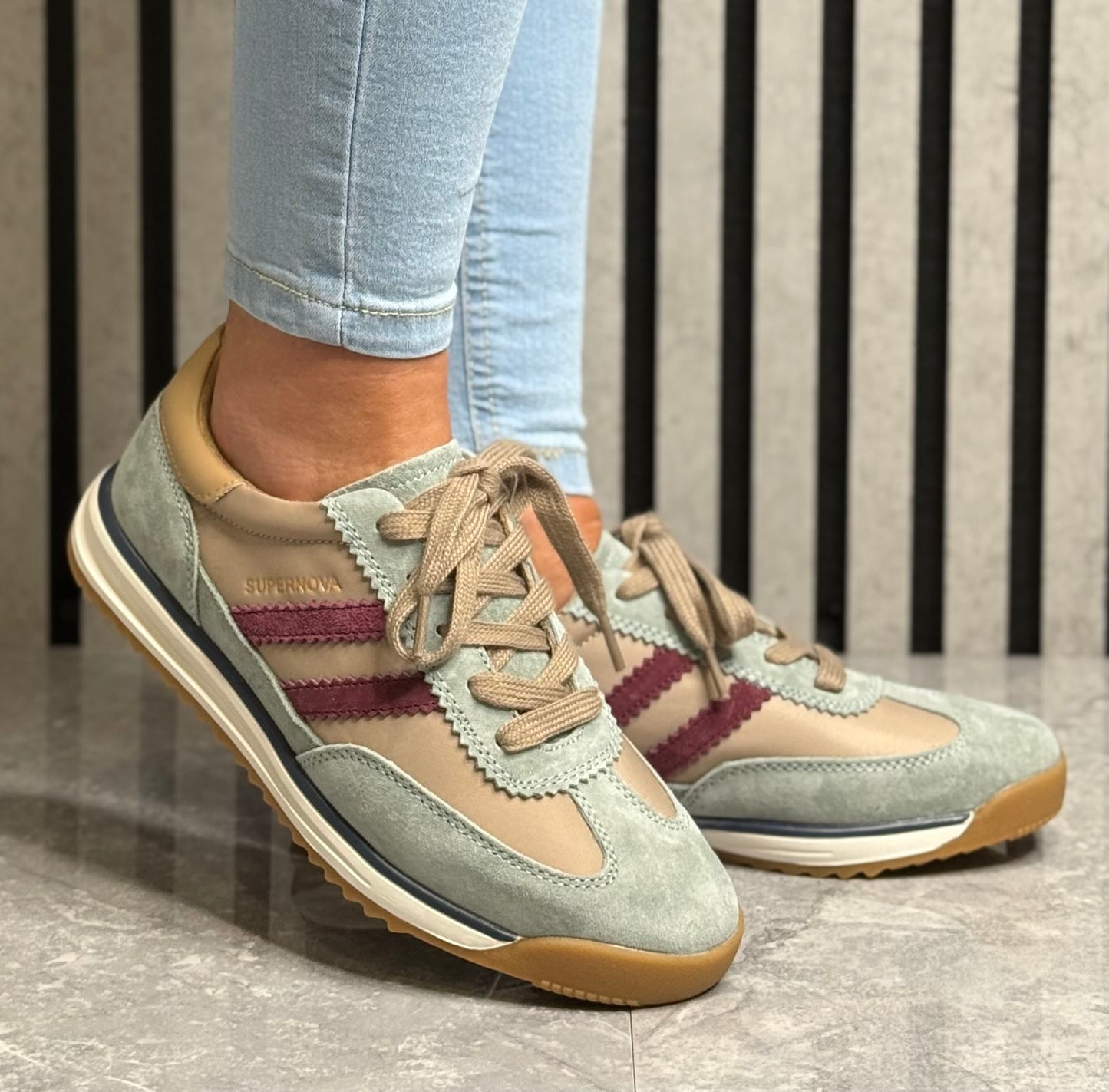 Drilleys- 'Seventy Three' Cocomint Stripe Trainer