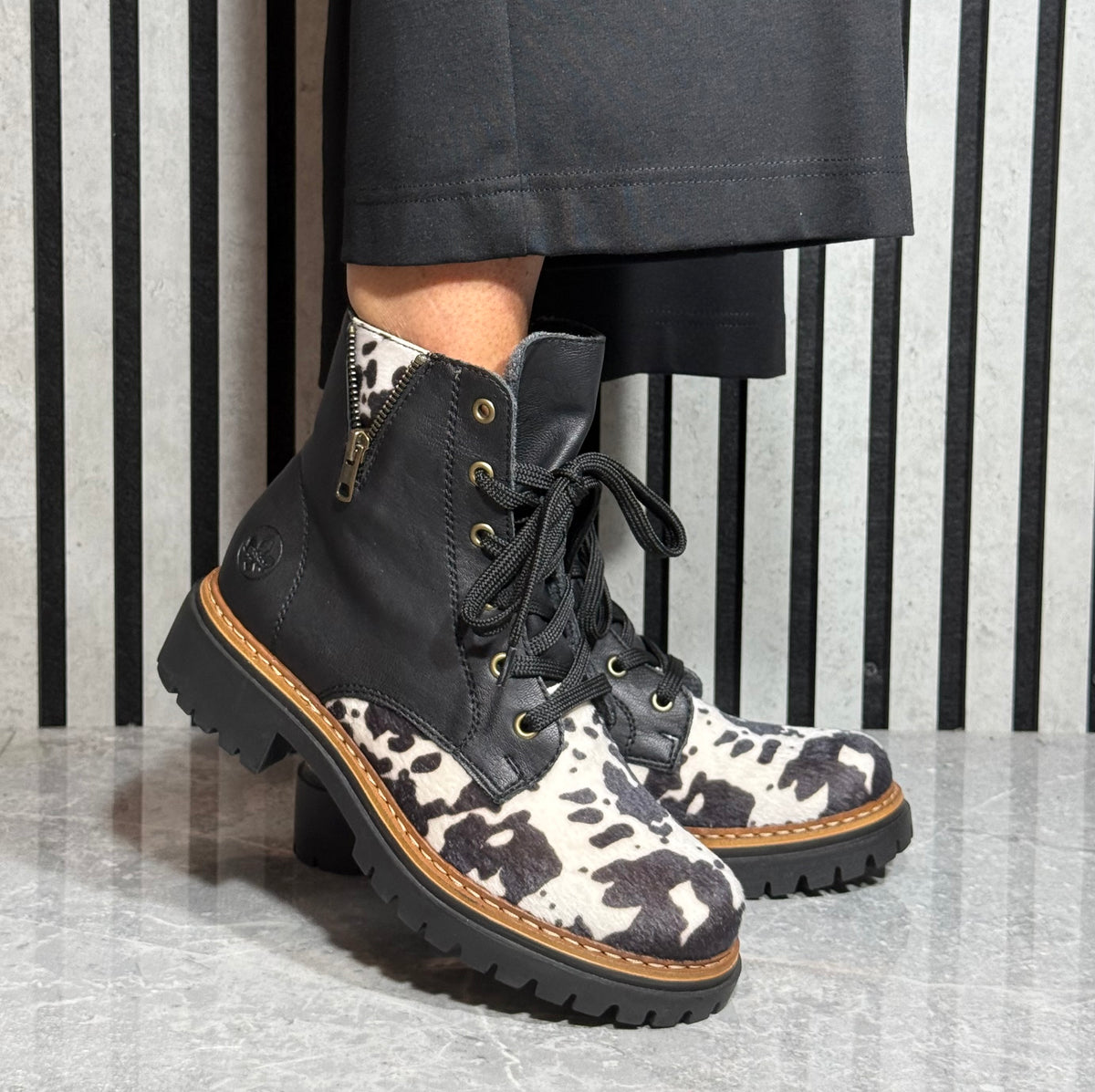 Rieker - Cow Print Detail Boot