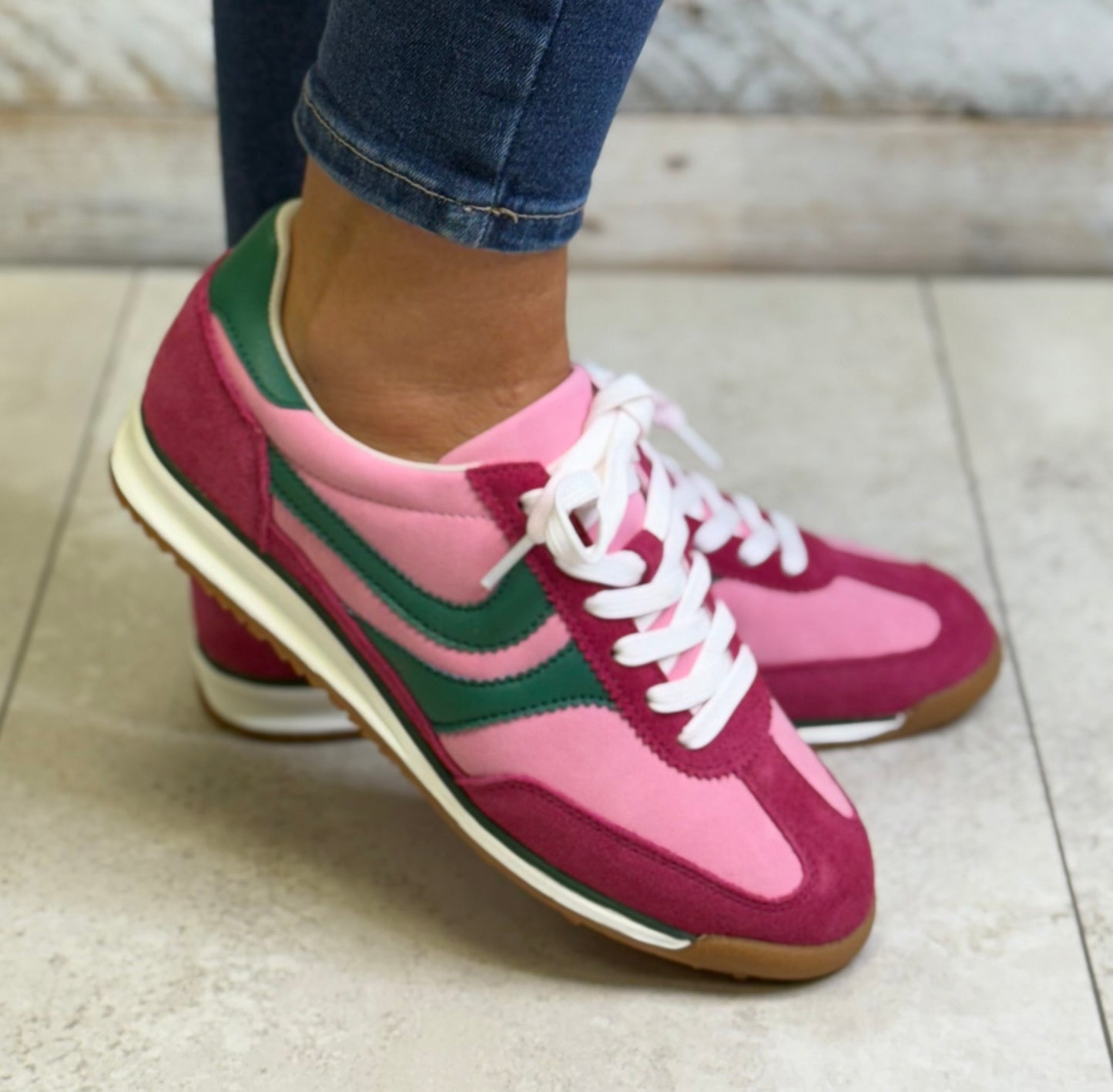 Redz - Pink/Green Leather Combo Trainer