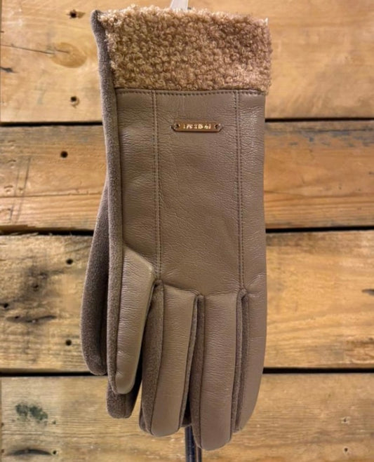 hannah k - Taupe Faux Leather Teddy Trim Glove